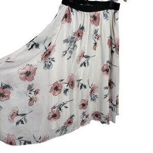 Floral Pleated Elastic Waist Maxi Skirt Flowy Boho Chic Summer Spring Garden